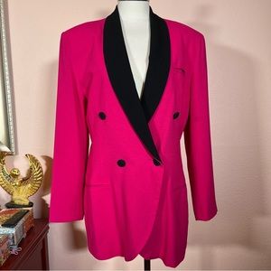 Vintage 1980 90 Retro Oversized Barbiecore Magenta Black Collar Tuxedo Blazer